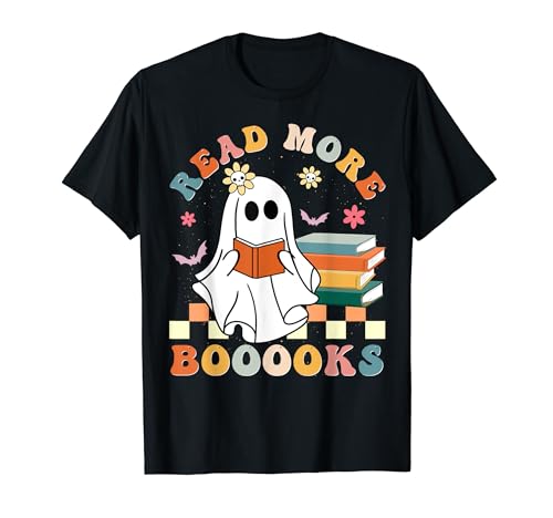 Funny halloween costume ghost groovy read more books camiseta
