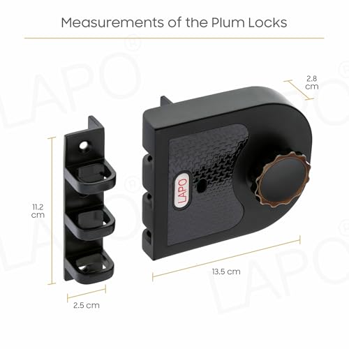 Image of LAPO Ultra Secure XL Rim Lock | Black Finish Strong Deadbolt Security Lock | Suitable for Wooden, Sliding & Double Doors | Left /Right-Hand Inside Opening | 4 Brass Keys | 3-Year Warranty