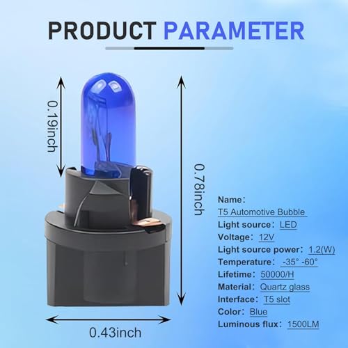 10 Bombillas T5 para Tablero de Auto, Azul, 12V 1.2W miniatura 2