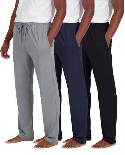 Image of Real Essentials 3 Pack: Men's Pajama Pants Soft PJ Lounge Bottoms Loungewear Pijamas Elastic Waist Pockets (Big and Tall)