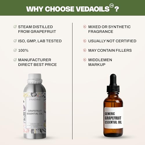Image of VedaOils Grapefruit Essential Oil 100ml | 100% Pure, Natural & Undiluted Grapefruit Oil for Skin Moisturizing, Glowing Skin & Healthy Hair Care | Ideal for Aromatherapy, Massage & Diffusers