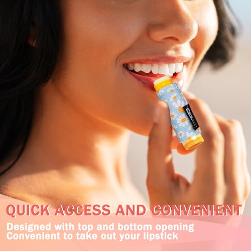 Image of WK IEASON 8PCS Lip Balm & Lip Gloss Holder Keychain - Elastic Holder for Fat & Slim Chapsticks (8pcs Floral A)