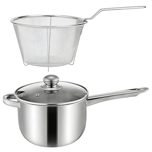 Genérico Olla Para Freír - Sartén De Acero Inoxidable, Sartén Antiadherente Con Colador De Para Uso En La Cocina | Para Estufa Eléctrica De Cerámica Para Cocinar Patatas Fritas, Sopa De Mariscos
