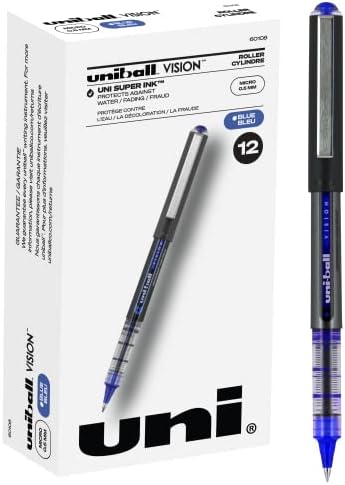 uni-ball Vision Rollerball Pens Fine Point Micro Tip, 0.5mm, Blue, 12 Pack