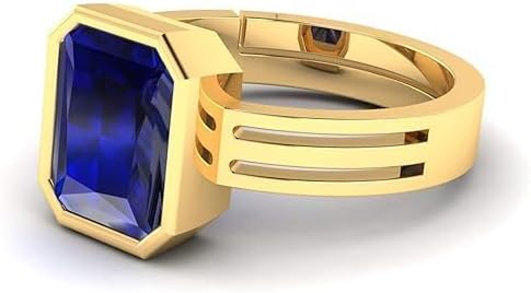 5.25 Ct Natural Blue Sapphire Gemstone Panchdhatu Adjustable Emerald Shape Ring for Men And Women Birthstone