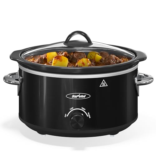 Sunvivi 4QT Slow Cooker & Mini Food Warmer with 3 Heating Settings, Removable Ceramic Pot, Dishwasher Safe Glass Lid, Stainless Steel