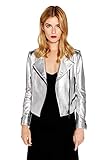 Women's Genuine Leather Jacket Lambskin Black Moto Biker Jacket Coat with Belt SmartUniverseWear (Silver, Small)