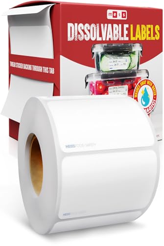 Dissolvable Food Labels for Canning, Jars, Pantry and Meals Blank White (500 Per Roll) Washes Off in Seconds Like Magic - No Residue Stickers 1x2" Freezer Microwave and Dishwasher Safe by MESS