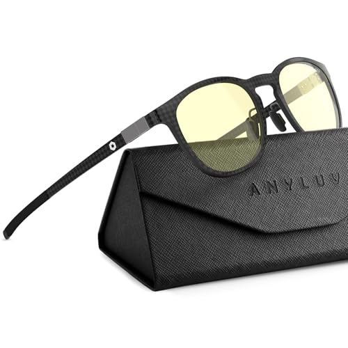 Image of ANYLUV Blue Light Glasses Men, Vintage Round Carbon Fiber Eyewear, Lightweight Mens Computer Gaming Glasses, Anti Eyestrain