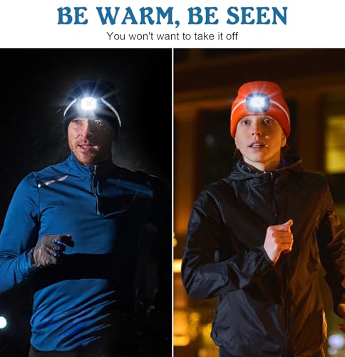image for MELASA Reflective Stripe LED Beanie Safety High Visibility Winter Ther