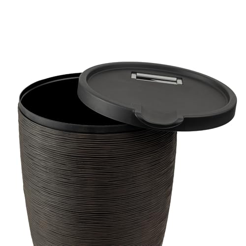 Image of RTS Home Accents Newport 50‑Gallon Flat‑Back Rain Barrel with Stand & Planter Bundle - Bronze | Removable Lid, UV-Stabilized Outdoor Water Storage