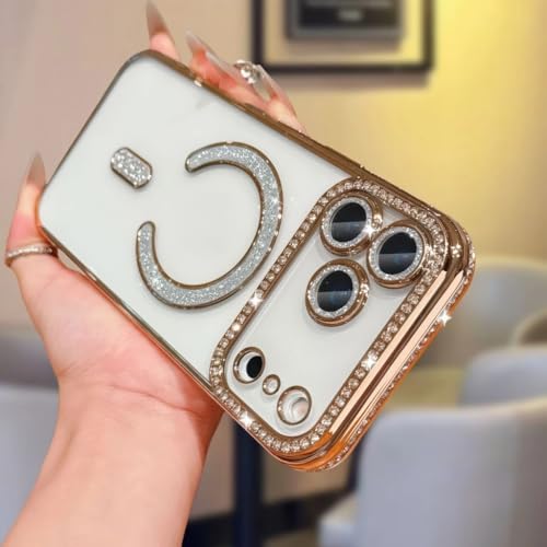 Image of for iPhone 17 Pro Max Magnetic Glitter Case,Luxury Bling Rhinestone Diamond Plated Bumper Case Sparkle Camera Lens Protection Clear Cover for iPhone 17 Pro Max (Gold)