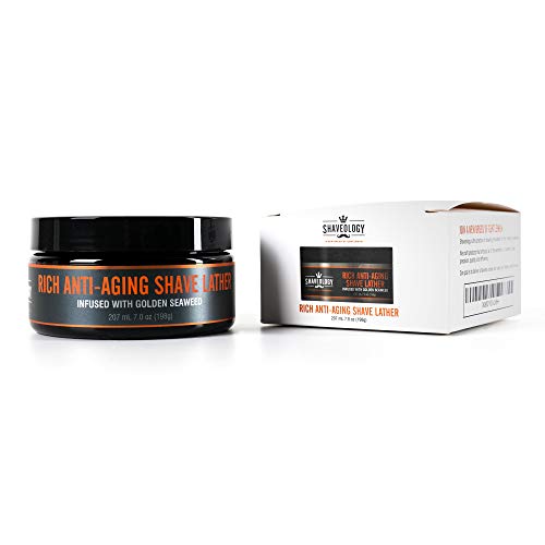 RICH ANTI AGING SHAVING CREAM FOR MEN - Shavology Shave Lather infused with Golden Seaweed For Men - Advanced Shaving Cream 2-in-1 Anti-Aging Skin Care Eliminates Razor Burn, Bumps, Rashes and Ingrown