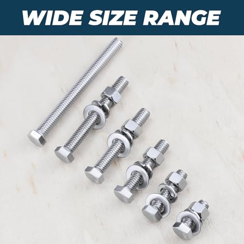 Image of 10 Sets Glvaner 1 /4-20 x 3 /4 inch Stainless Steel Hex Head Screws Bolts, Nuts, Flat & Lock Washers, 18-8 (304) Stainless Steel, Full Thread, Coarse Thread