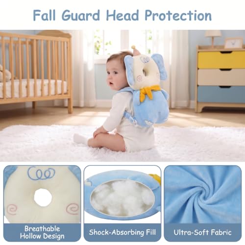 Image of Baby Head Protector Backpack - Soft & Lightweight Fall Cushion Backpack for Toddlers Walking and Crawling(Blue Elephant)