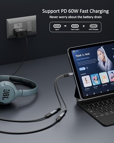 Image of FEDUS Node-X2 Dual USB C Splitter, 2-in-1 Type C to Type C Headphone Audio & 60W PD Fast Charger Adapter Cable with DAC Chip for iPhone 17 /16 /15, Galaxy S26 /25 /24 Ultra, iPad M4, Pixel 10, OnePlus 14