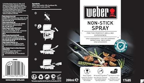 Weber Spray antiadherente 200ml, para engrasar la parrilla, nebulizador con amplia área de pulverización, 100% ingredientes naturales (17685)