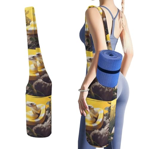 Sac de tapis de yoga python jaune en toile pour transport et rangement optimal