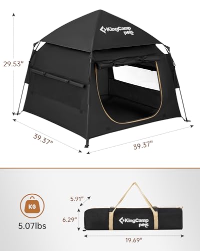 KingCamp Dog Tent, Large Portable Outdoor Indoor Dog House with 600D Oxford Fabric & Dual Layer for Medium Large Dogs, Jet Black - Image 3