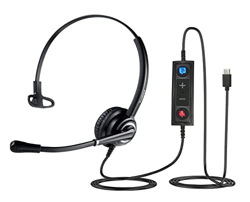 VoicePro 10C プロフェッショナル ホーム オフィス コールセンター USB-C ヘッドセット ノイズキャンセリングマイク HDスピーカー インラインコールコントロール ミュート付き すべてのUC音声プラットフォームに対応
