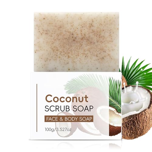 Coconut Scrub Soap - Natural Coconut Soap Bar for Deep Cleansing - Body & Face Soap Bar with Coco-nut Oil - Handmade So-ap B-ar - Fresh Scent, Rich Foam - So-ap for Acne, Dullness, Smooth Skin (100g)