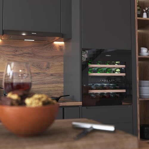 Cecotec Einbaufähiger Getränkekühlschrank mit Kompressor - 36 Flaschen - GrandSommelier Duo 36000 Touch Black Compressor. Schwarzes Glas, Sensor-Touch-Öffnung, Doppelzone-Temperatur, LED-Display