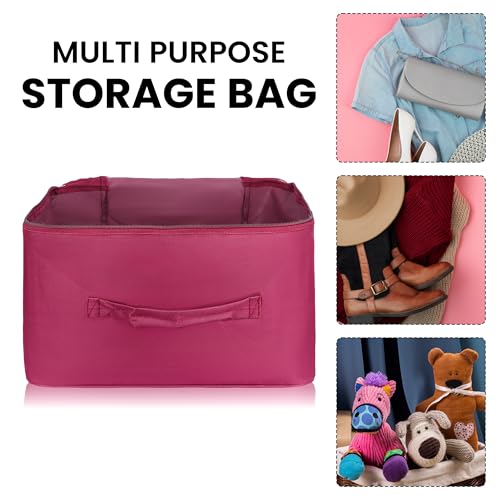 Image of M MEDLER Adex Nylon Wardrobe Organizer Bag | Moisture-Proof Clothes Storage Box & Saree Cover with Zipper & Handle | Square (Red, 38x38x24 cm) - PACK OF 4