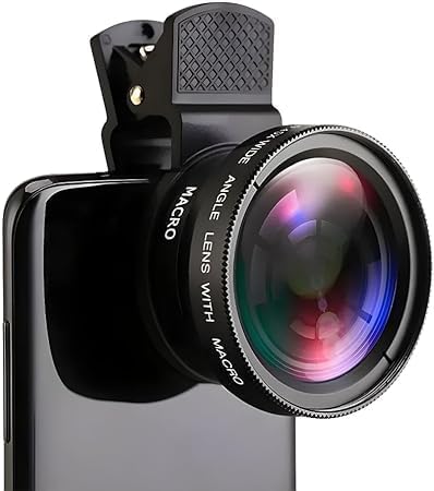 Lente para Celular 2 em 1 Profissional Super Angulo Amplo 0,45x e Macro 12,5x, Super Zoom Ideal PAra Fotografos Paisagem Retrátos Vídeos Universal + Bolsa para Transporte PREMIUM DUPIN