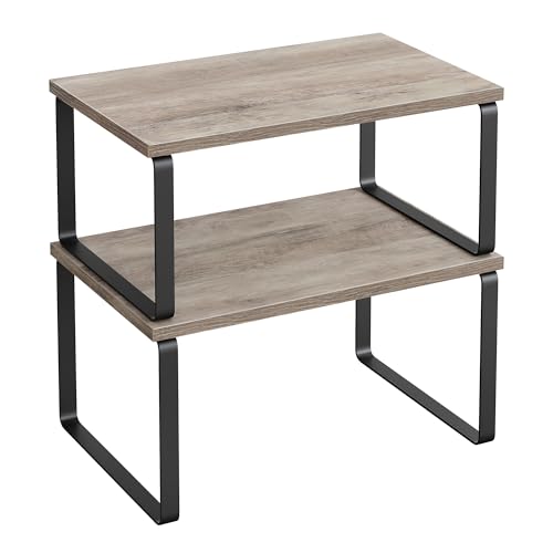 SONGMICS Gewürzregal, 2er Set Küchen-Organizer, Küchenregal, Schrank-Organizer Küche, erweiterbar, kleines Regal, stapelbar, Metall und Holzwerkstoff, tintenschwarz-greige meliert KCS020X02