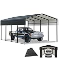 Teekyooly 13X20 FT Metal Carport, Outdoor Car Shelter with Galvanized Steel Roof with Sidewalls Enclosure Kit, Heavy Duty Outdoor Car Shelter for Cars, Boats, and Tractor Black