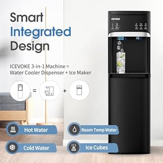 ICEVOKE 4-in-1 Self-Cleaning Water Dispenser with Ice Maker, Bottom Loading Hot & Cold Water Cooler for 5 Gallon Bottle - 22lbs/Day Ice Making - Child Safety Lock & Nightlight - for Home, Office