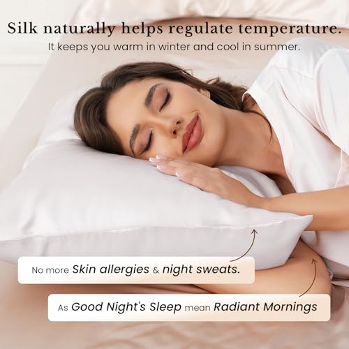 Image of THXSILK 100% Silk Pillowcase for Hair and Skin, Both Sides Grade 6A+ 25 Momme Mulberry Silk Pillow Case with Hidden Zipper, Gift Box, Soft & Smooth White Pillowcase(1pc, Queen Size 20 inchx30 inch)