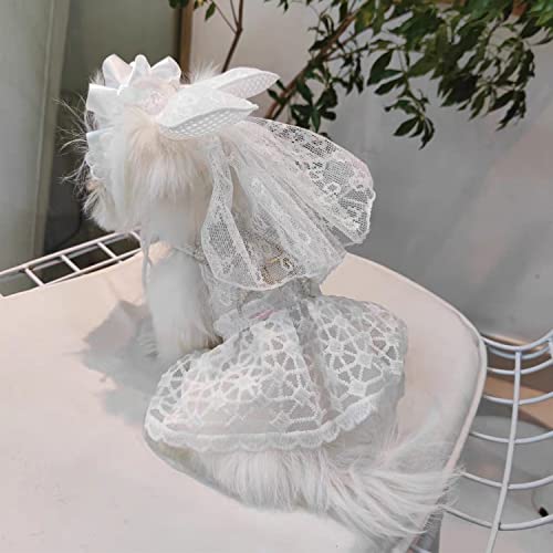 Dog Wedding Dress For Small Medium Large Girl Dogs Puppy, White Dog Bride Princess Dress With Leash & Headdress Set, Elegant Lace Dog Wedding Attire Party Costume Holiday Clothes Formal Dress #TOP1