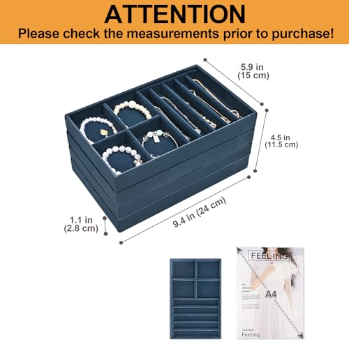 Image of ProCase Stackable Jewelry Organizer Trays for Drawers, Jewelry Drawer Inserts Container Display Case Storage for Earring Necklace Rings Bracelet with Removable Dividers -Darkblue, 4 Layers