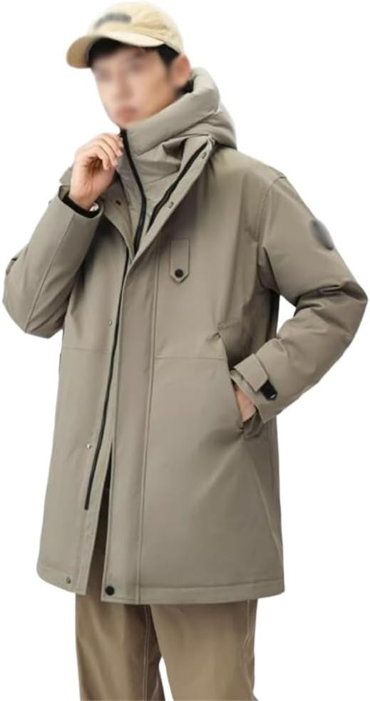High Collar Down Jacket With Thick Hooded Warm Coat Men Long Winter Cotton-padded Clothes Fake Two