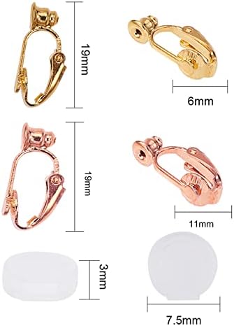 PandaHall Elite 30pcs 3 Colors Brass Clip-on Earring Converter with 30pcs Silicone Earring Pads Earring Components Non-Pierced Ear Hoops for Earring Jewellery Making Findings