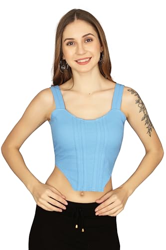 Sarhul Garments Women’s & Girls Ribbed Sweetheart Neck Short Sleeves Western Stylish Crop Top for Women