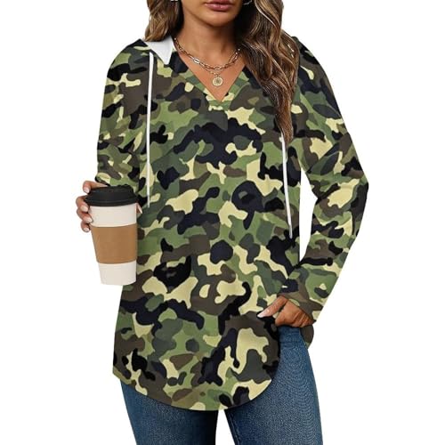 Womens Bodysuit Cool Green Camo Army Camouflage Art T Shirts Long Sleeve Hoodie V Neck Pullover Tops, 2026