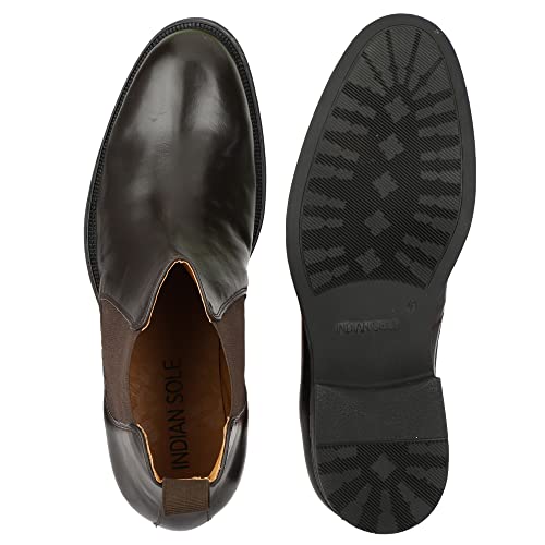 Image of Brand: Indiansole- Handmade Durable TRP Sole Elastic Black Leather Formal Casual Ankle Height Chelsea Boots Shoes for Men Best for Work