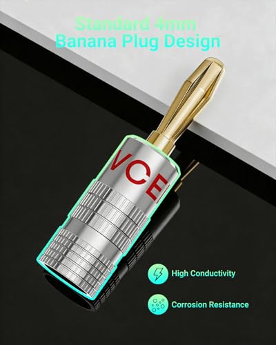 Image of VCELINK 24K Gold Plated Banana Plugs for Speaker Wire, 2 Pairs /4 Pcs | Dual Set Screw Type Speaker Connector for Home Theater, Wall Plate, Audio /Video Receiver and Sound Systems (Red+Black)