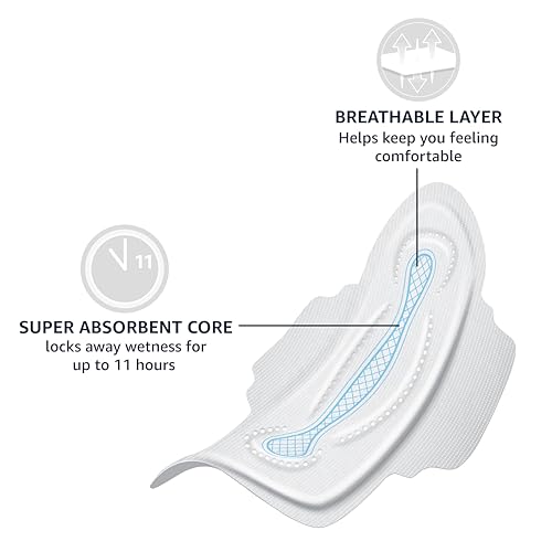 Image of Amazon Basics Thick Maxi Pads with Wings for Periods, Overnight Absorbency, Feminine Pads, Unscented, Size 4, 112 Count (4 Packs of 28)