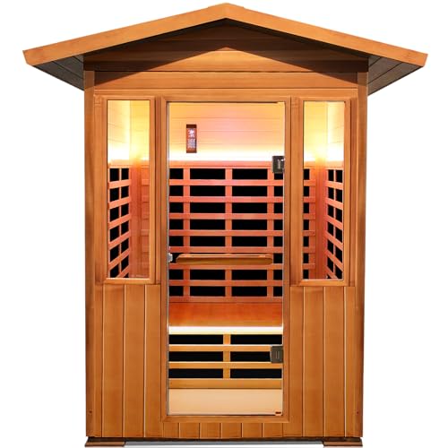 Outdoor Sauna 2 Person Sauna Outdoor Infrared Sauna 2-Person for Home 1800w Outdoor Saunas for Home Canadian Hemlock and Red Cedar Wood Sauna Outdoor Two Person Far Infrared Sauna Low EMF for Backyard