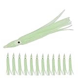 25pcs Rubber Glow Squid Skirts Fishing Lures Saltwater Soft Plastic Trolling Octopus Lures Micro Hoochies for Kokanee Squid Salmon Bass Trout Fishing Tackle, Assorted 5 Sizes, Full Luminous Color