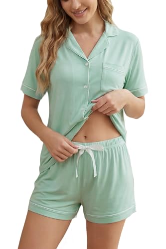 Image of LUBOT Womens Bamboo Viscose Pajamas for Women PJ Set 2 Piece Cooling Soft Short Sleeve Capri Pants Summer Sleepwear Set S-XXL