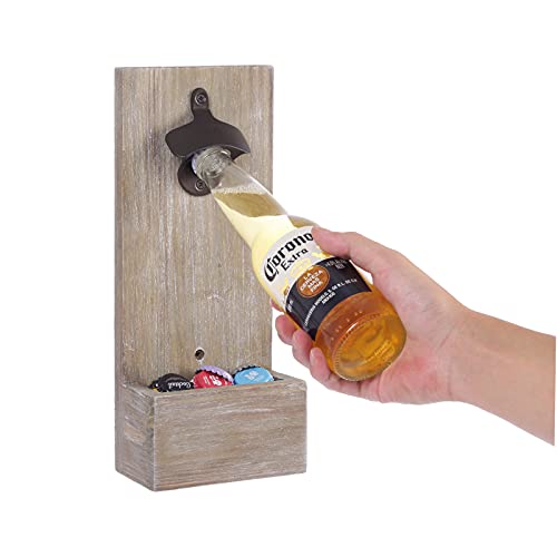 Tigcent Ouvre-Bouteilles Décapsuleur de Bière avec Cap Catcher, Bois Ouvre-Bouteille pour Amateurs de Bière Maison Cuisine Bar Cover