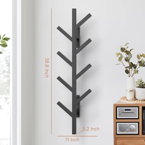 SNOGSWOG Vertical Coat Rack & Hat Rack Set of 2, Wall Mounted 39 Inch Floating Coat Rack for Entryway, Living Room, Bedroom, Black, YMJ-2P - Thumbnail 3