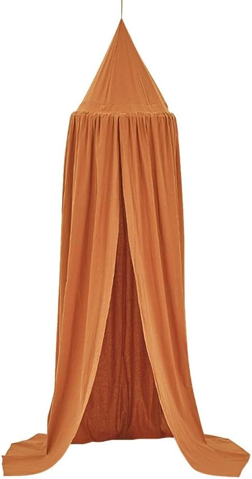 Brown Canopy Sheer Bedframe Net Round Canopy for Children, Easy Installation, Safe and Comfortable