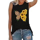 Generic Frauen Frühlingsmode Top Sonnenblumendruck O Hals ärmelloses T-Shirt Tops Weste T-Shirt Bluse Casual Tank Top Football Schulterschutz