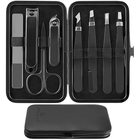 Tweezers Set for Facial Hair Women, 8Pcs Precision Eyebrow Tweezer Nail Clipper Set Eyebrow Pluckers Men for Ingrown Hair Removal(Black) Cover