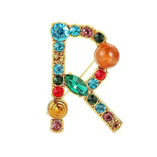 Image of Rhinestone Initial Brooch - 26 Letter A-Z Lapel Pin with Colorful Crystals - Capital Letter Pin for Women & Girls - Suitable for Dress, Suit, Bags & Decors